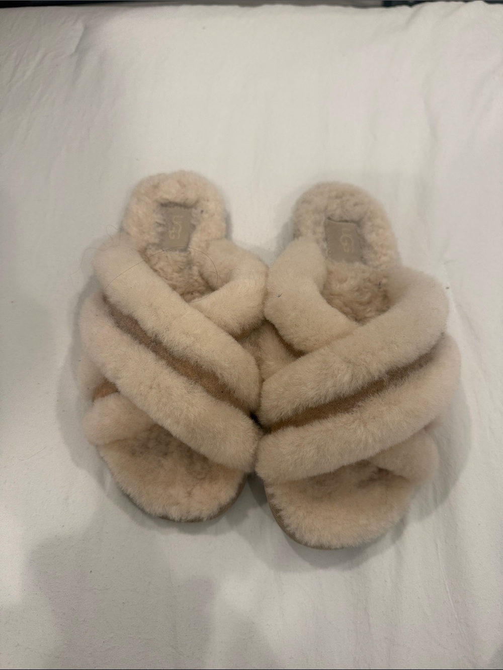 UGG Plush Crisscross Slide Slippers - Cream